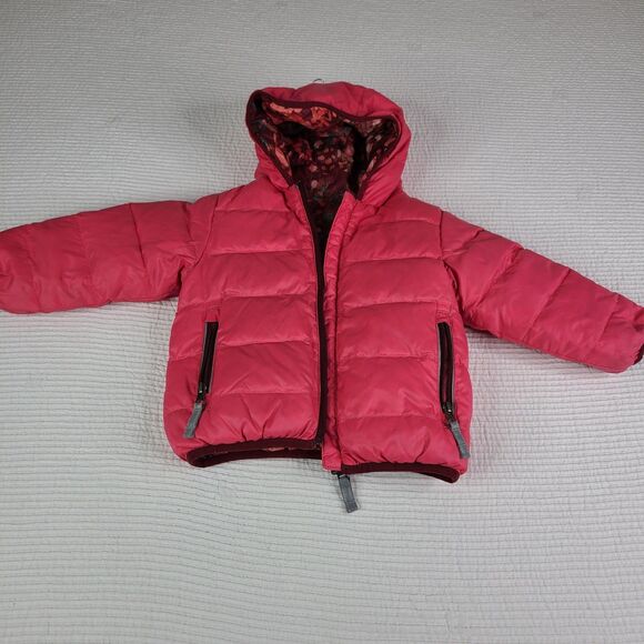 Hanna Andersson Reversible Down Puffer Jacket Quilted Pink Geo Sz 80 *spots - Picture 10 of 16